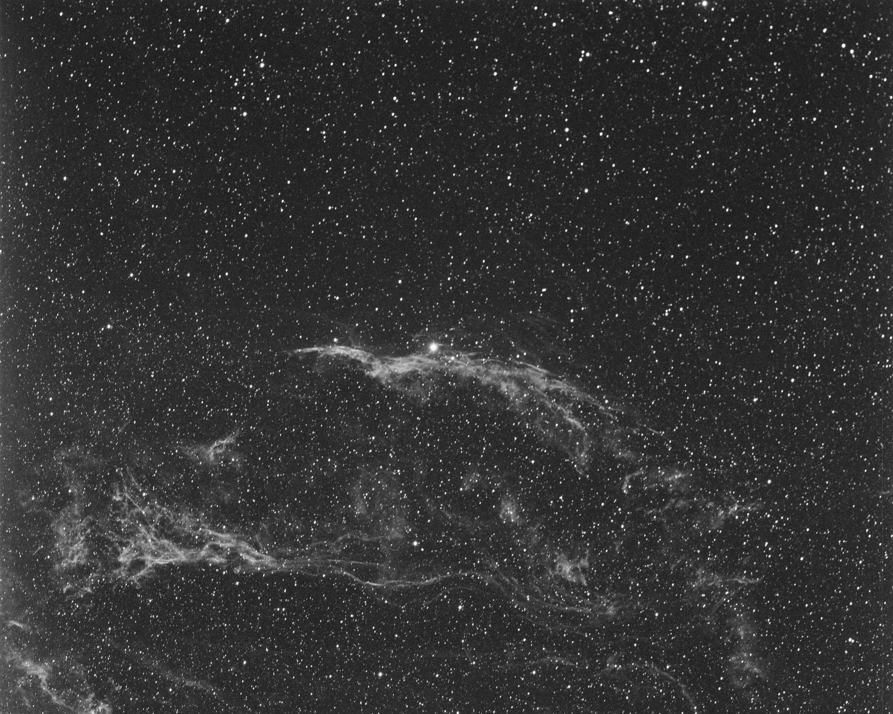 NGC 6960, The Veil Nebula.  Single, 1200-second (20-min) Hydrogen-alpha 5nm frame, unguided