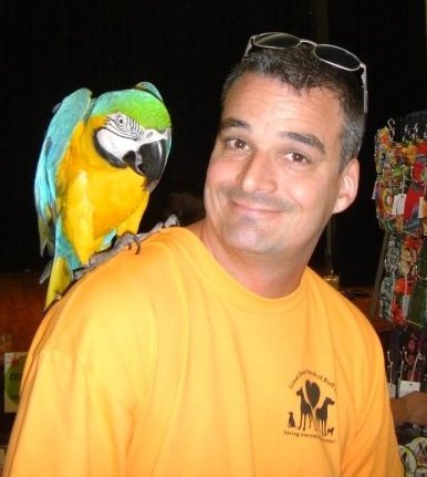 My new friend and I at a dog event, about a dozen years ago.  I researched tropical birds for a couple weeks after.  My wife said no